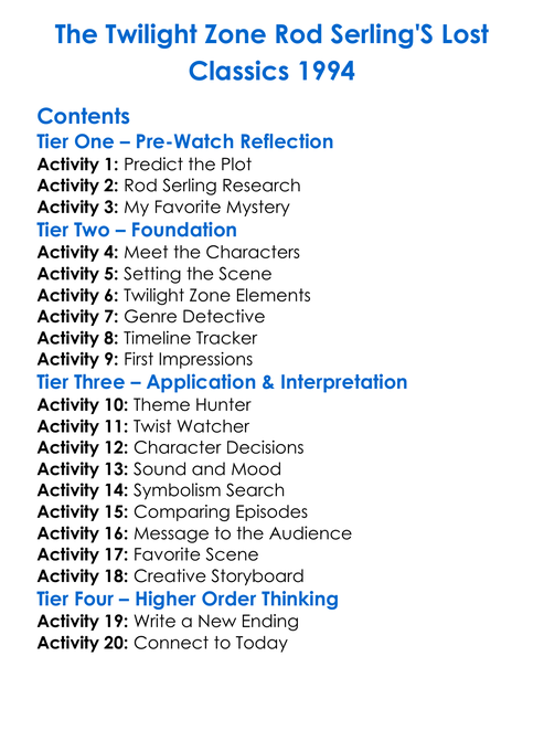 The Twilight Zone Rod Serlings Lost Classics 1994 Worksheet Activity Booklet