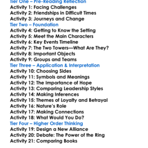 The Two Towers Jrr Tolkien Worksheet Activity Booklet