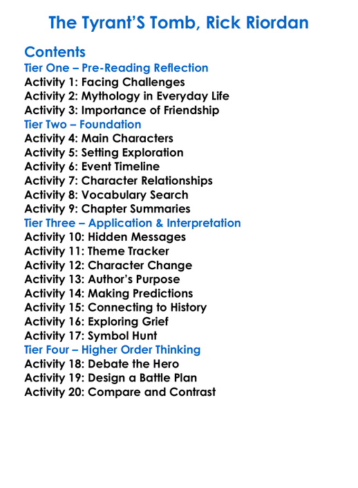 The Tyrants Tomb Rick Riordan Worksheet Activity Booklet