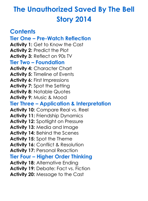 The Unauthorized Saved By The Bell Story 2014 Worksheet Activity Booklet