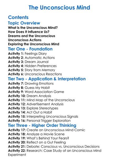 The Unconscious Mind Worksheet Activity Booklet
