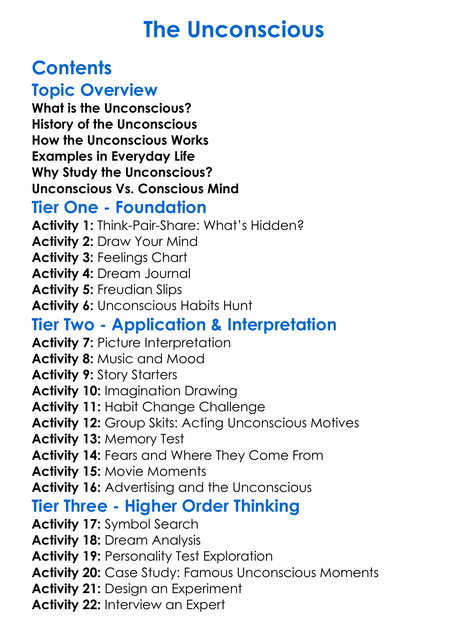 The Unconscious Worksheet Activity Booklet