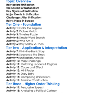 The Unification Of Italy Worksheet Activity Booklet