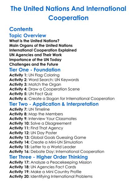 The United Nations And International Cooperation Worksheet Activity Booklet