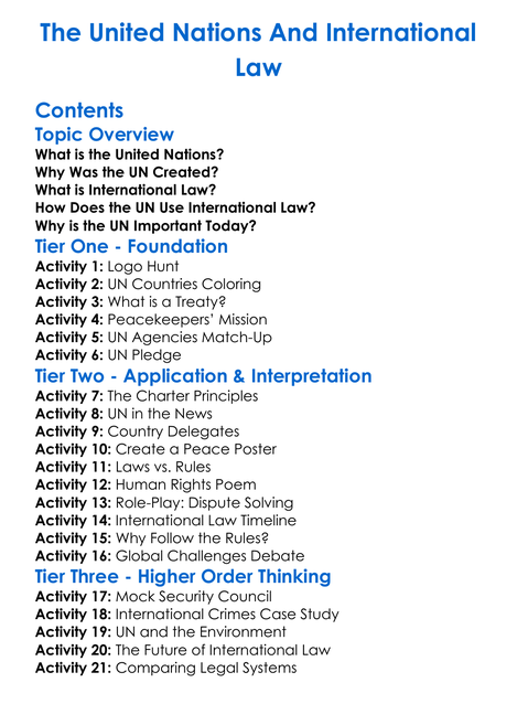 The United Nations And International Law Worksheet Activity Booklet