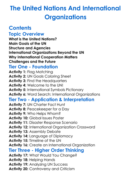 The United Nations And International Organizations Worksheet Activity Booklet