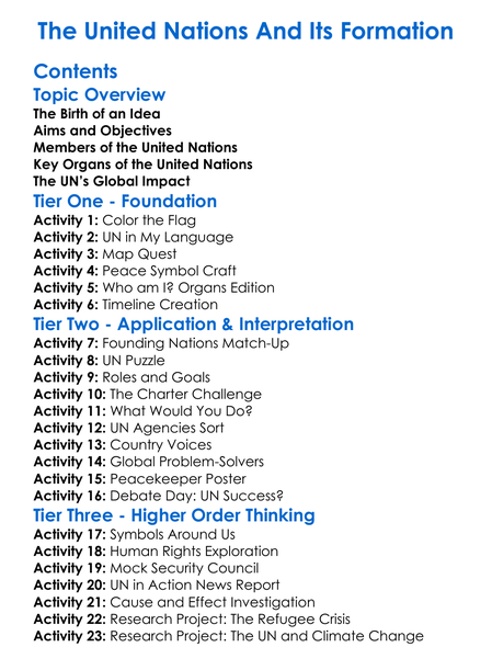 The United Nations And Its Formation Worksheet Activity Booklet