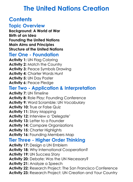 The United Nations Creation Worksheet Activity Booklet