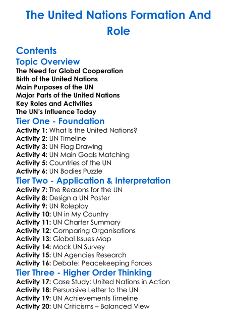 The United Nations Formation And Role Worksheet Activity Booklet