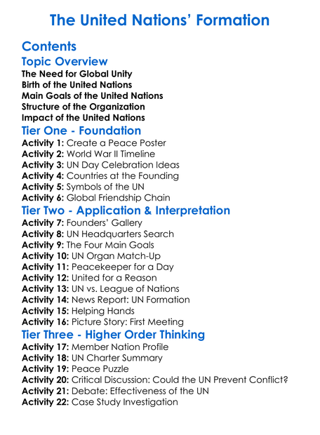 The United Nations Formation Worksheet Activity Booklet