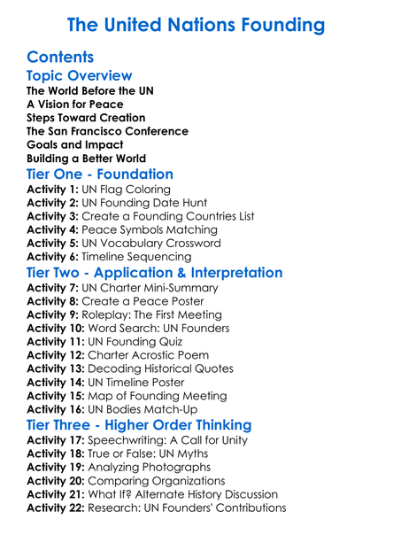 The United Nations Founding Worksheet Activity Booklet