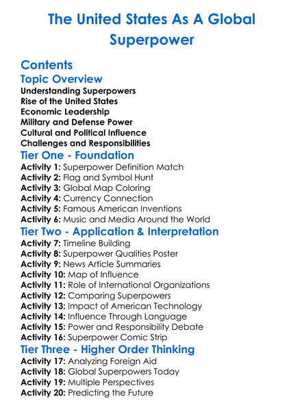 The United States As A Global Superpower Worksheet Activity Booklet