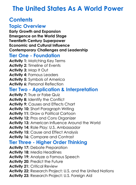 The United States As A World Power Worksheet Activity Booklet