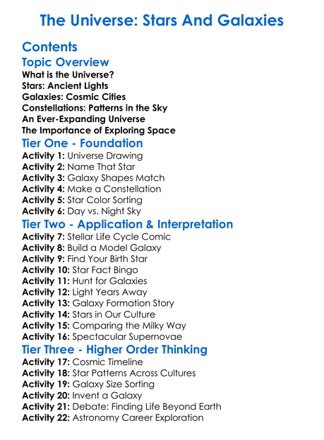 The Universe Stars And Galaxies Worksheet Activity Booklet