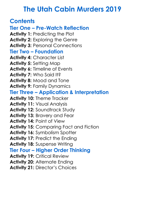 The Utah Cabin Murders 2019 Worksheet Activity Booklet