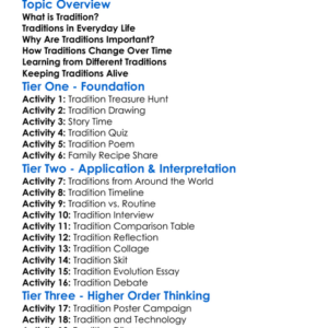 The Value Of Tradition Worksheet Activity Booklet
