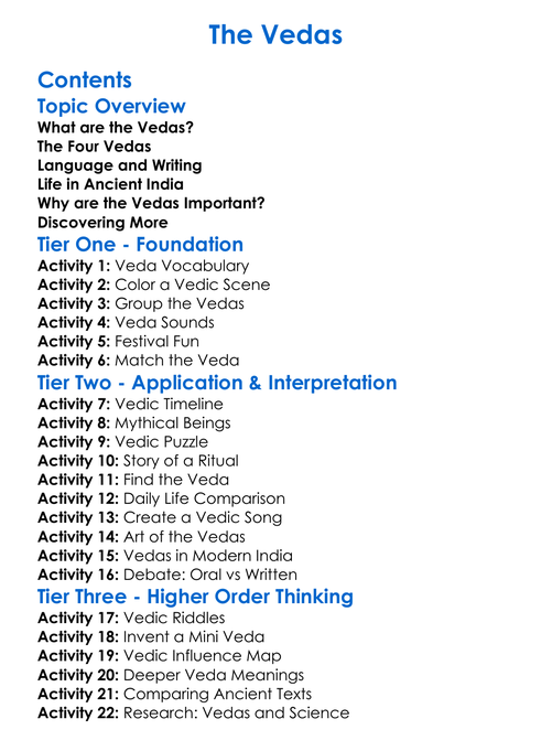 The Vedas Worksheet Activity Booklet