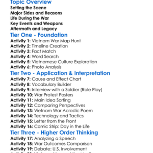 The Vietnam War Worksheet Activity Booklet