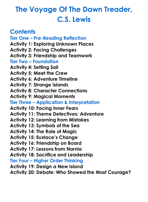 The Voyage Of The Dawn Treader Cs Lewis Worksheet Activity Booklet
