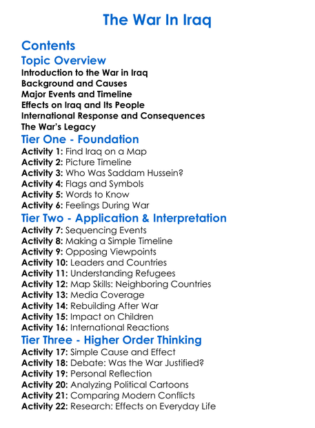 The War In Iraq Worksheet Activity Booklet