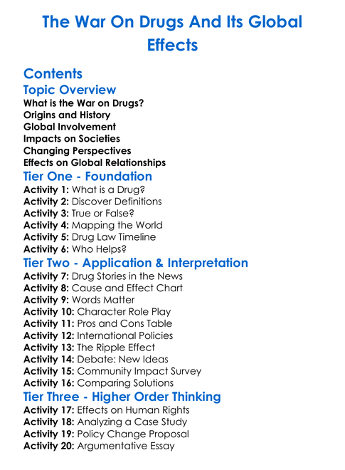 The War On Drugs And Its Global Effects Worksheet Activity Booklet