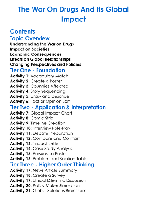 The War On Drugs And Its Global Impact Worksheet Activity Booklet
