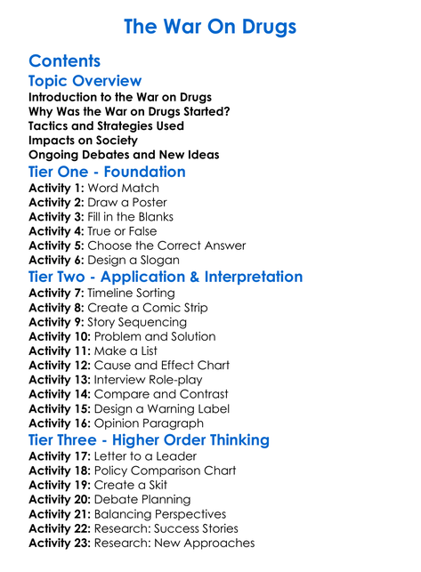 The War On Drugs Worksheet Activity Booklet