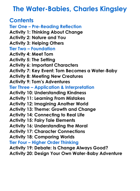 The Water-Babies Charles Kingsley Worksheet Activity Booklet