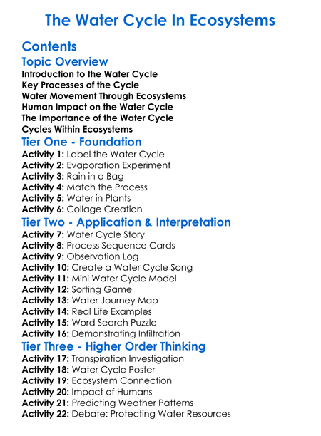 The Water Cycle In Ecosystems Worksheet Activity Booklet