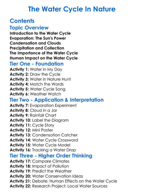 The Water Cycle In Nature Worksheet Activity Booklet