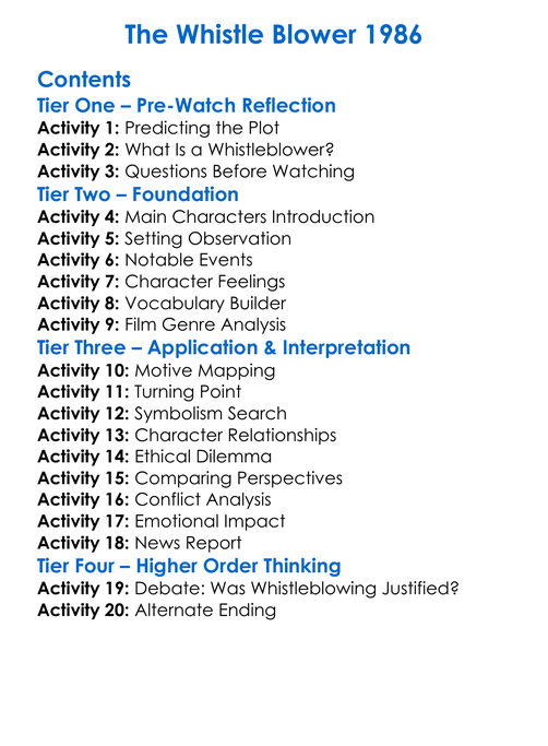 The Whistle Blower 1986 Worksheet Activity Booklet