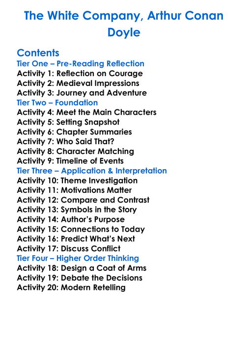 The White Company Arthur Conan Doyle Worksheet Activity Booklet