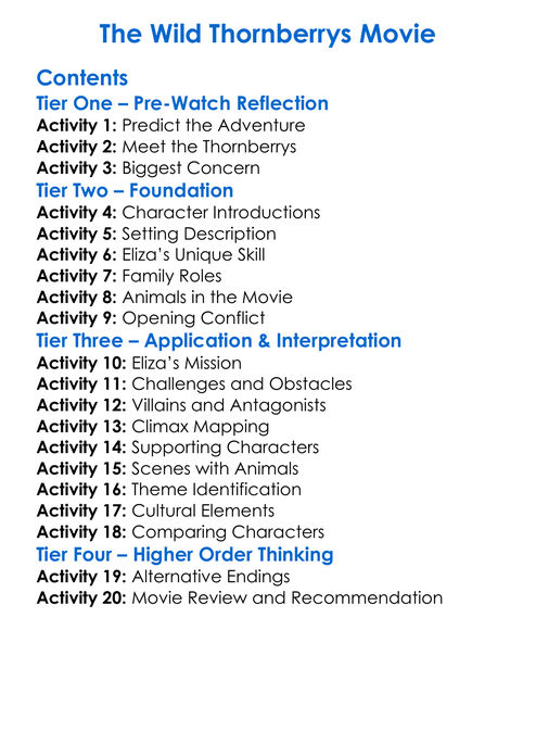 The Wild Thornberrys Movie Worksheet Activity Booklet