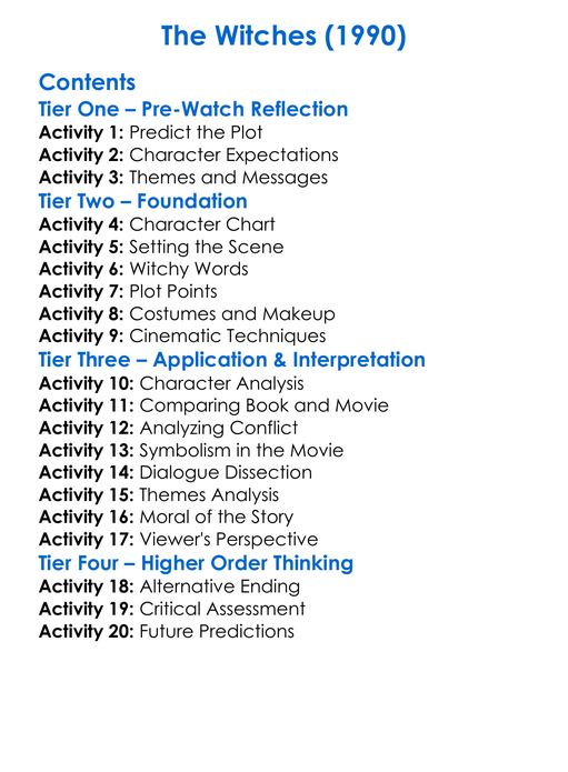 The Witches 1990 Worksheet Activity Booklet