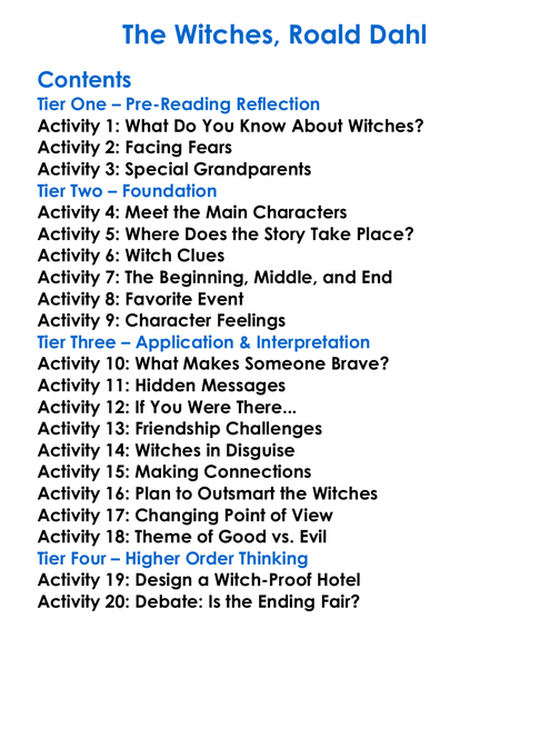 The Witches Roald Dahl Worksheet Activity Booklet