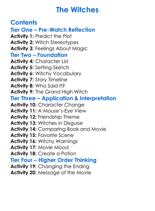 The Witches Worksheet Activity Booklet