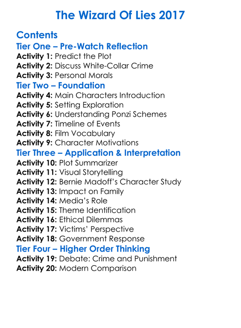 The Wizard Of Lies 2017 Worksheet Activity Booklet