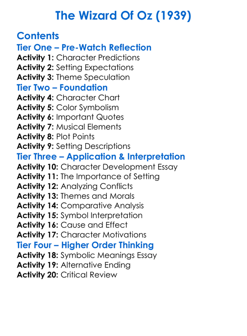 The Wizard Of Oz 1939 Worksheet Activity Booklet