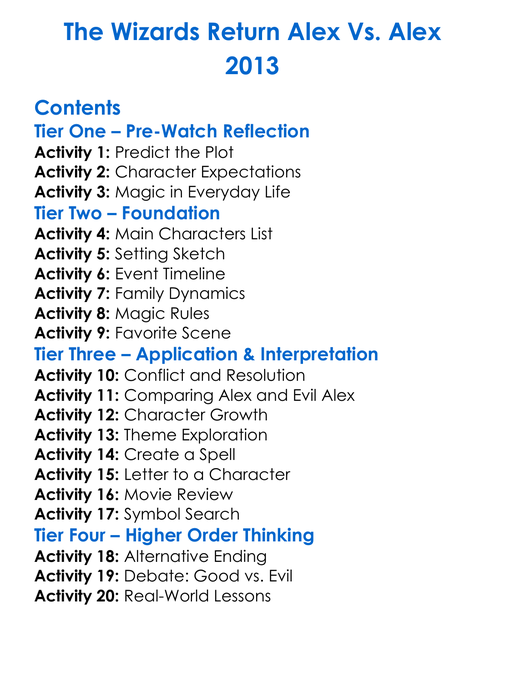 The Wizards Return Alex Vs Alex 2013 Worksheet Activity Booklet