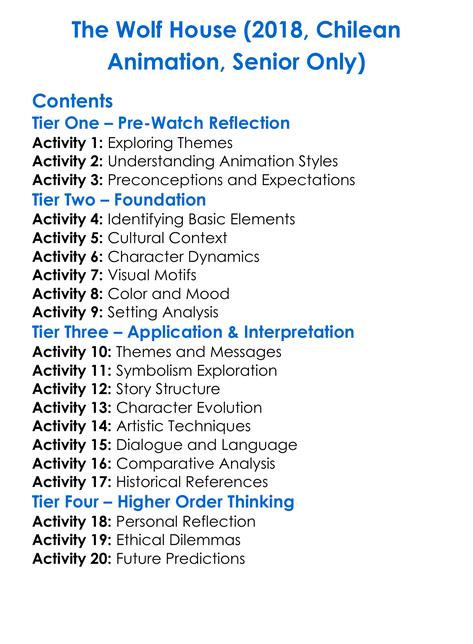 The Wolf House 2018 Chilean Animation Senior Only Worksheet Activity Booklet