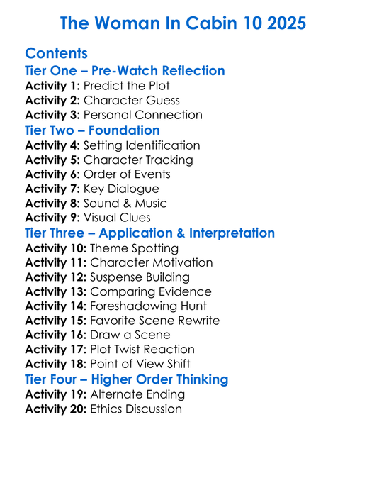 The Woman In Cabin 10 2025 Worksheet Activity Booklet