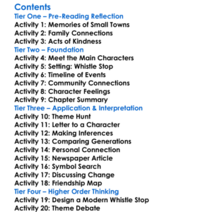 The Wonder Boy Of Whistle Stop Fannie Flagg Worksheet Activity Booklet