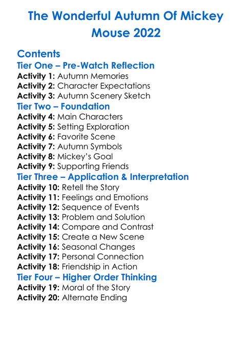 The Wonderful Autumn Of Mickey Mouse 2022 Worksheet Activity Booklet