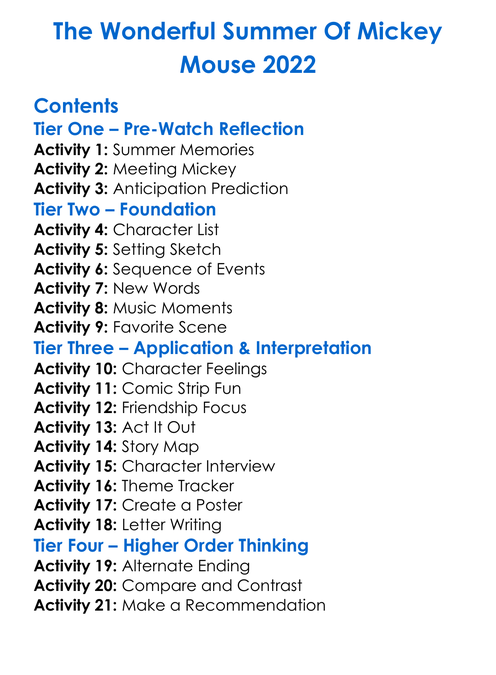 The Wonderful Summer Of Mickey Mouse 2022 Worksheet Activity Booklet