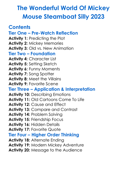 The Wonderful World Of Mickey Mouse Steamboat Silly 2023 Worksheet Activity Booklet