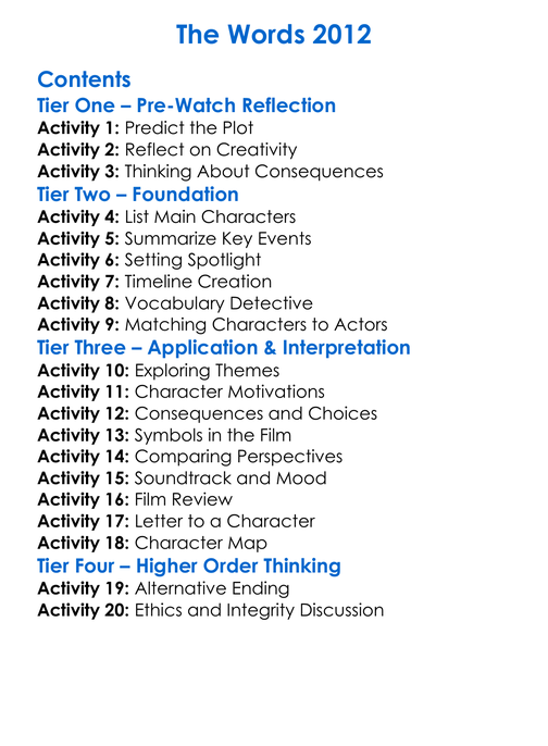The Words 2012 Worksheet Activity Booklet