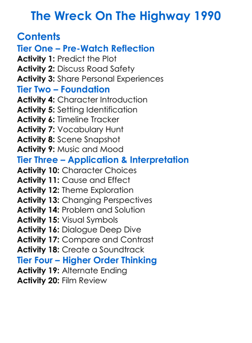 The Wreck On The Highway 1990 Worksheet Activity Booklet