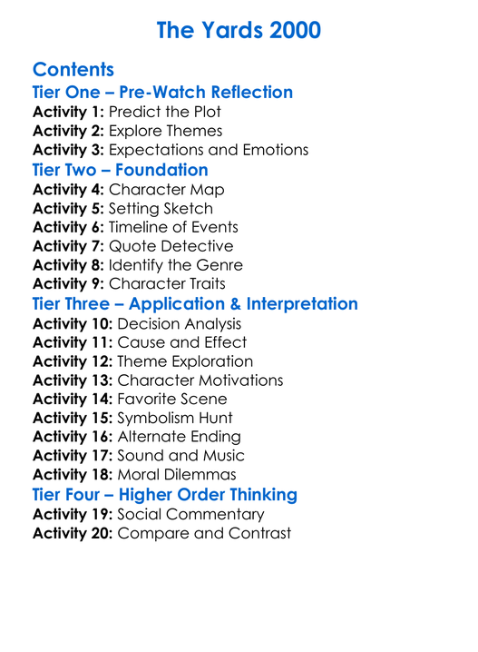 The Yards 2000 Worksheet Activity Booklet