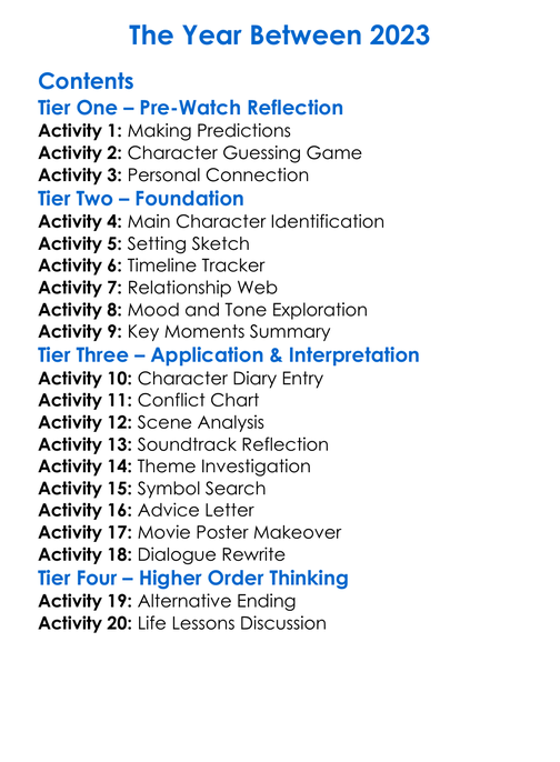 The Year Between 2023 Worksheet Activity Booklet