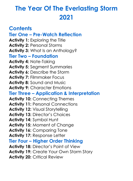 The Year Of The Everlasting Storm 2021 Worksheet Activity Booklet